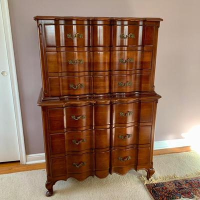 LOT 99 X: Vintage Union National Inc. 12 Drawer Chest Of Drawers w/ Glass Top & 6 Drawer Dresser