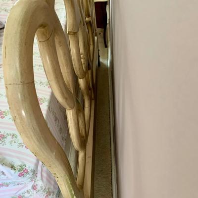 LOT 100 X: French Provincial Style Headboard & Faux Marble Top Bedside Table