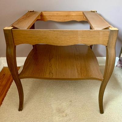 LOT 100 X: French Provincial Style Headboard & Faux Marble Top Bedside Table