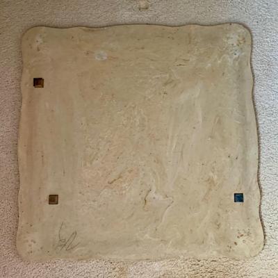 LOT 100 X: French Provincial Style Headboard & Faux Marble Top Bedside Table