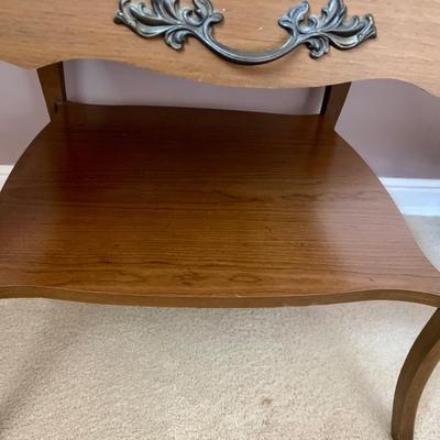 LOT 100 X: French Provincial Style Headboard & Faux Marble Top Bedside Table