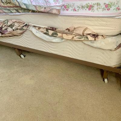 LOT 100 X: French Provincial Style Headboard & Faux Marble Top Bedside Table