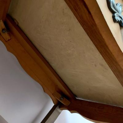 LOT 100 X: French Provincial Style Headboard & Faux Marble Top Bedside Table