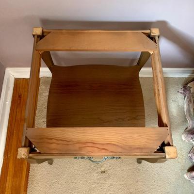 LOT 100 X: French Provincial Style Headboard & Faux Marble Top Bedside Table