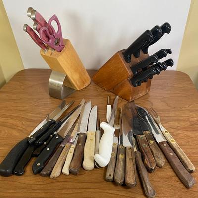 LOT 101K: Various Kitchen Knives and (2) Knife Block Sets