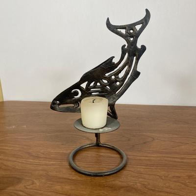 LOT 108D: Pair of Cast Iron Picture Frames and Cast Iron Candle Holder