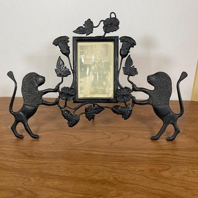 LOT 108D: Pair of Cast Iron Picture Frames and Cast Iron Candle Holder