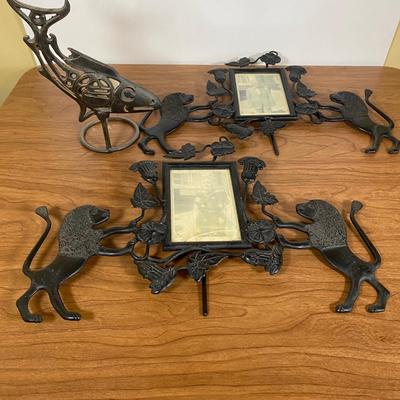 LOT 108D: Pair of Cast Iron Picture Frames and Cast Iron Candle Holder