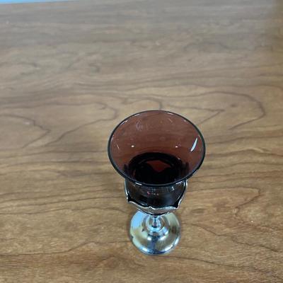 LOT 110D: Farber Bros Krome Kraft Amethyst Decanter with matching Stem glass and Vintage Glass Pitcher