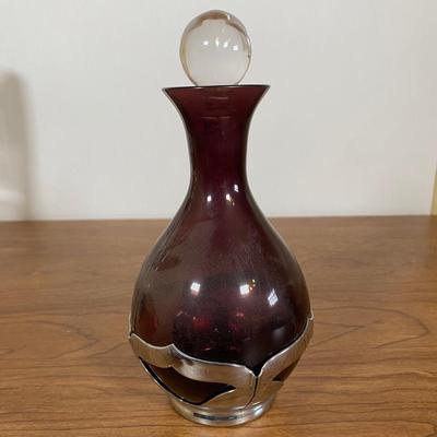 LOT 110D: Farber Bros Krome Kraft Amethyst Decanter with matching Stem glass and Vintage Glass Pitcher