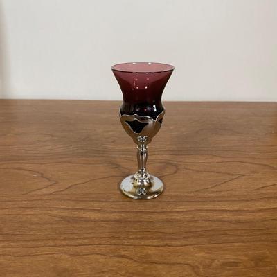 LOT 110D: Farber Bros Krome Kraft Amethyst Decanter with matching Stem glass and Vintage Glass Pitcher