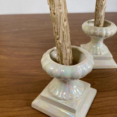 LOT 117D: Ceramic Flower Tower Centerpiece with a Pair of Candlestick Holders