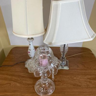 LOT 118D: 2 Lamps with Shades and Votive Candle Holder