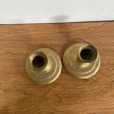 LOT 119D: Brass Candle Stick Holders, Footed Tray Centerpiece, and Serving Tray