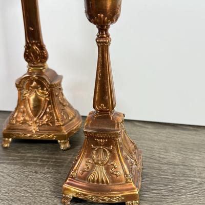 LOT 125F: Religious Home Decor Collection: Mary Planter, Cherub Candle Sticks, Bronze Cross w/ Matching Candlestick Holders