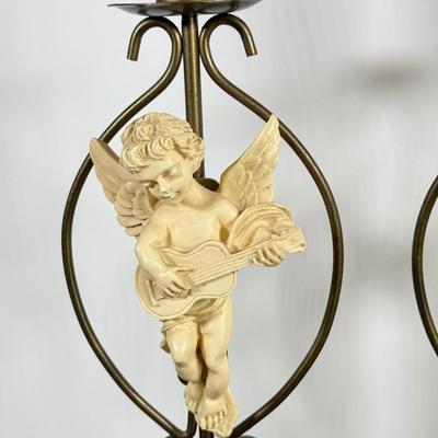 LOT 125F: Religious Home Decor Collection: Mary Planter, Cherub Candle Sticks, Bronze Cross w/ Matching Candlestick Holders