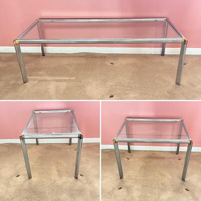 LOT 133F: Glass Top Coffee Table & Matching End Tables