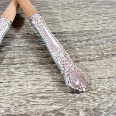 LOT 136K: Vintage Sterling Silver Handle Wooden Serving Utensils (92.0gtw)