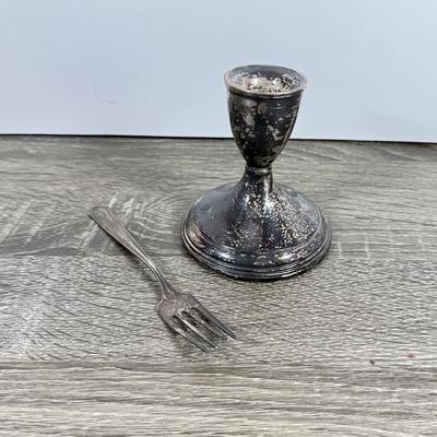 LOT 137K: Vintage Preisner Weighted Sterling Silver Candlestick Holder & Vintage Webster Sterling Silver fork (17.3g)