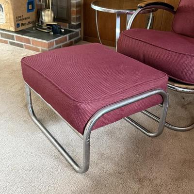 LOT 140F: Vintage / MCM Red Chair & Ottoman w/ Metal End Table