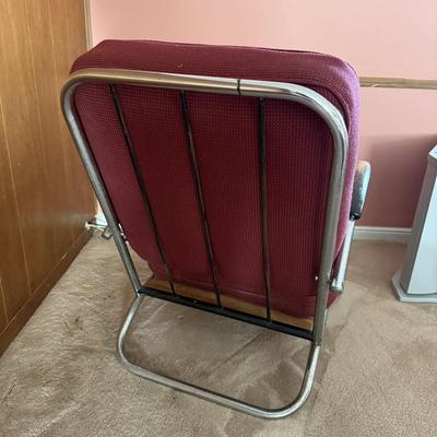 LOT 140F: Vintage / MCM Red Chair & Ottoman w/ Metal End Table