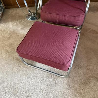 LOT 140F: Vintage / MCM Red Chair & Ottoman w/ Metal End Table