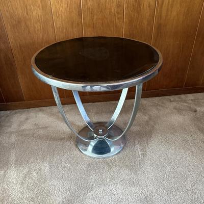 LOT 140F: Vintage / MCM Red Chair & Ottoman w/ Metal End Table