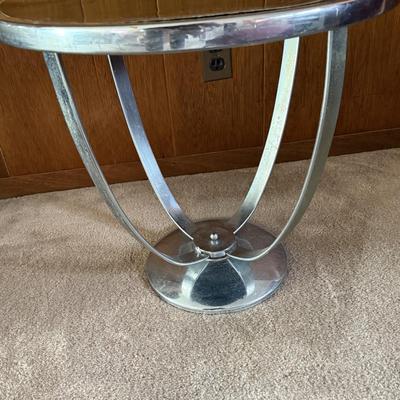 LOT 140F: Vintage / MCM Red Chair & Ottoman w/ Metal End Table