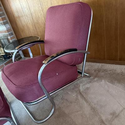 LOT 140F: Vintage / MCM Red Chair & Ottoman w/ Metal End Table