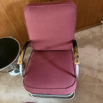 LOT 140F: Vintage / MCM Red Chair & Ottoman w/ Metal End Table