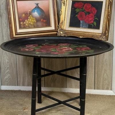 LOT 144B: Two Signed Still Life Paintings & Hand Painted Tray Table