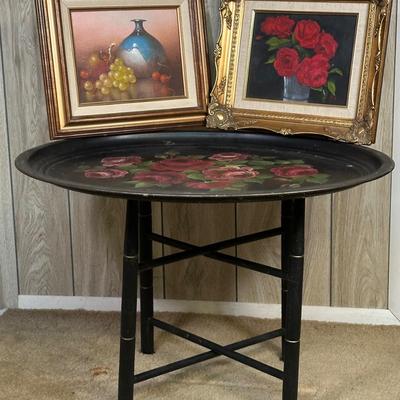 LOT 144B: Two Signed Still Life Paintings & Hand Painted Tray Table