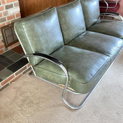 LOT 161F: Vintage MCM Metal Frame Green Sofa