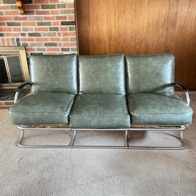 LOT 161F: Vintage MCM Metal Frame Green Sofa