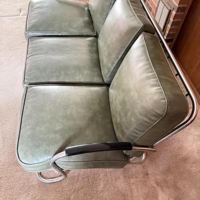 LOT 161F: Vintage MCM Metal Frame Green Sofa