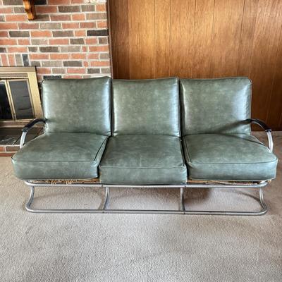 LOT 161F: Vintage MCM Metal Frame Green Sofa