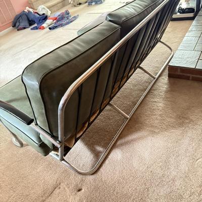 LOT 161F: Vintage MCM Metal Frame Green Sofa