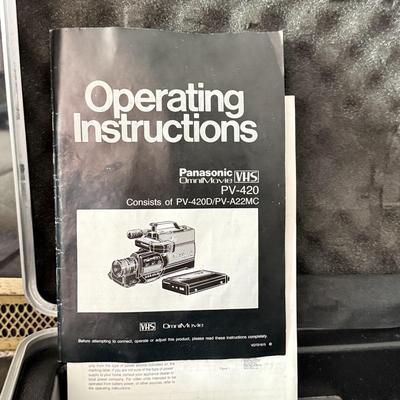 LOT 162F: Vintage Panasonic OmniMovie VHS Video Camera Model PV-420 w/ Hard Shell Case, Operating Instructions & Accessories