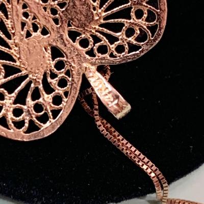 14k Yellow Gold Filigree Heart Pendant & 18” Necklace