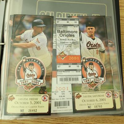 Cal Ripken Binder Filled with programs , Game Tickets 22 kt Gold Cards