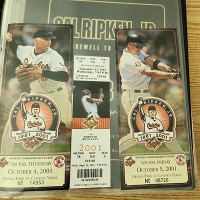 Cal Ripken Binder Filled with programs , Game Tickets 22 kt Gold Cards