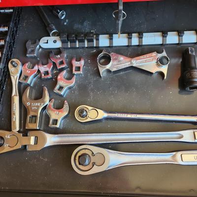 2 Drawer lot of Tools Craftsman Sockets Drill Bits Crowfoot