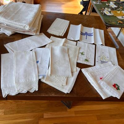 Large Assortment of Linen Tablecloths, Napkins & More (DR-RG)