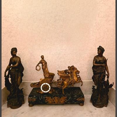 French clock and sculptures