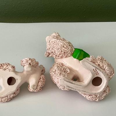 Vintage Pink Spaghetti Ceramic Poodles with Hat/purse