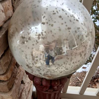 Gazing ball on stand, Metal "Welcome" cat, door mat and a frog sprinkler