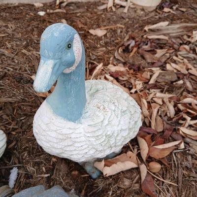 Two hard plastic ducks and a frog sprinkler