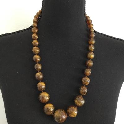 Vintage marbled, tigers, eye colored moonglow beaded necklace