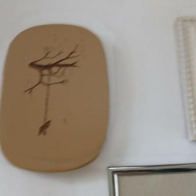 Two framed pictures - "Rock frost" Gouache By Carolyn Evridge and tree swing signed RL and a colorful picture of abstract trees