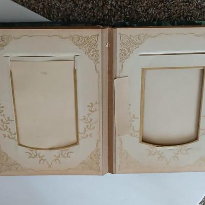 Antique Victorian Celluloid Photo Album Woman w Child e.1900's with Antique made in Japan porcelain doll and a Victorian picture frame